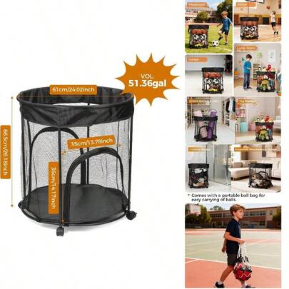 Sports Equipment Cart On Wheels - عربة تخزين كرات بسعة 51.36 جالون