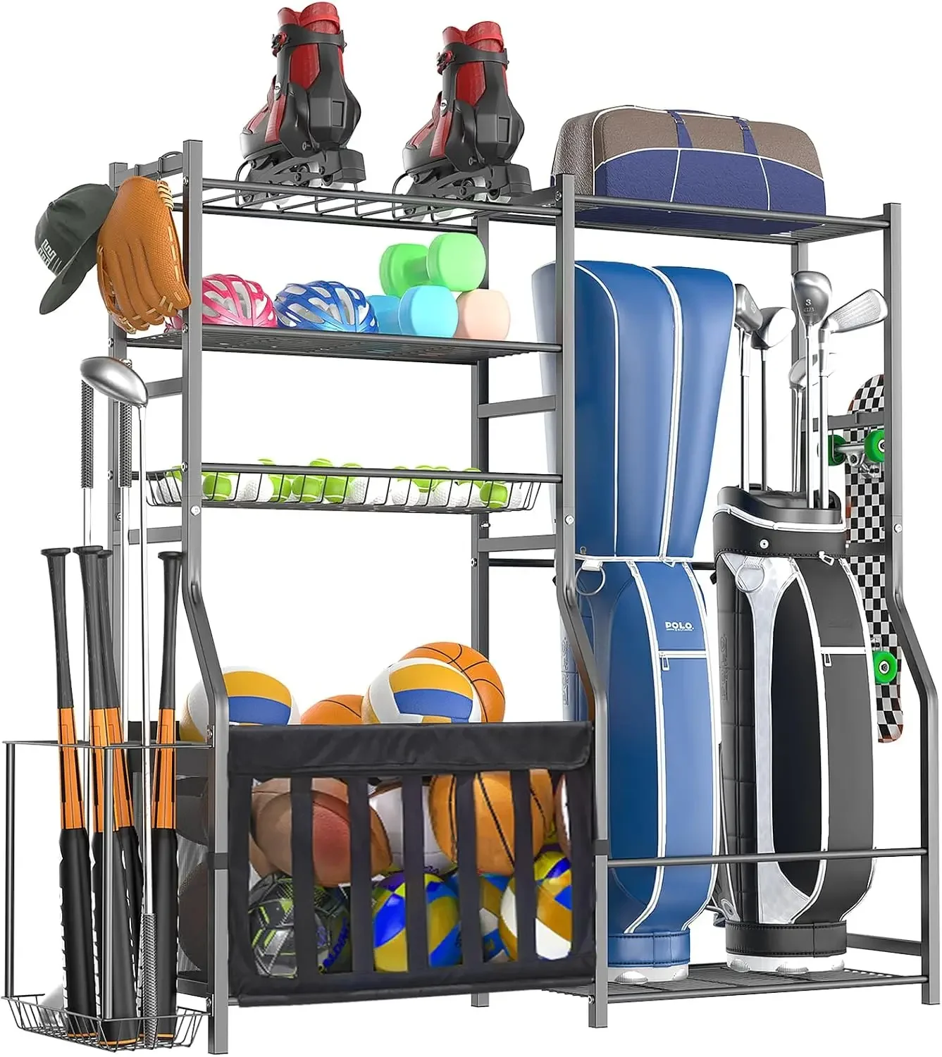 Sports Equipment Bat - منظم معدات رياضية متين للجراج، رف