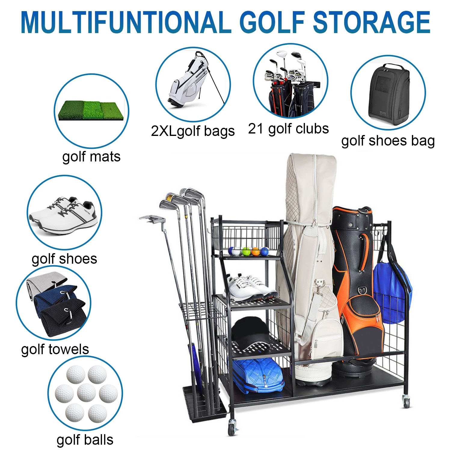 رف منظم حقيبة الجولف لتخزين حق - مراجعة Sports Equipment Organizer Rack وسعره