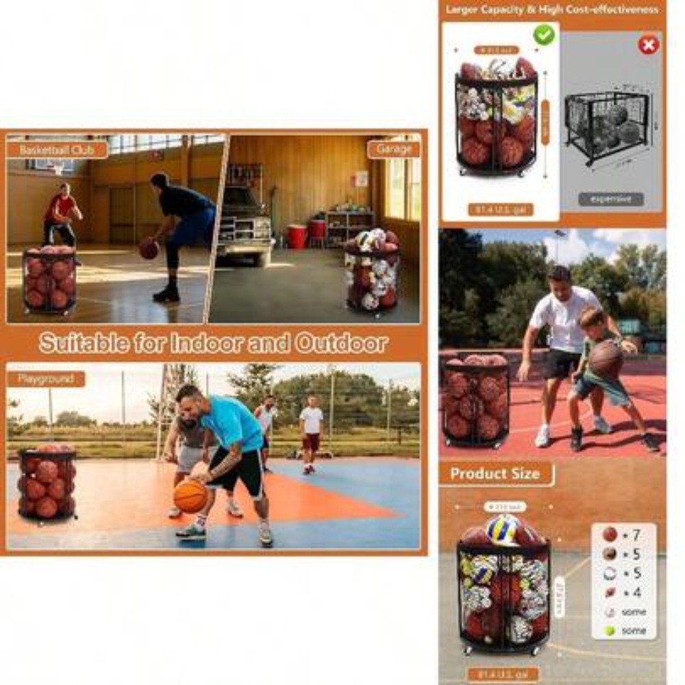 عربة تخزين كرات متينة لكرة الق - مراجعة Sports Equipment Organizer Rack وسعره