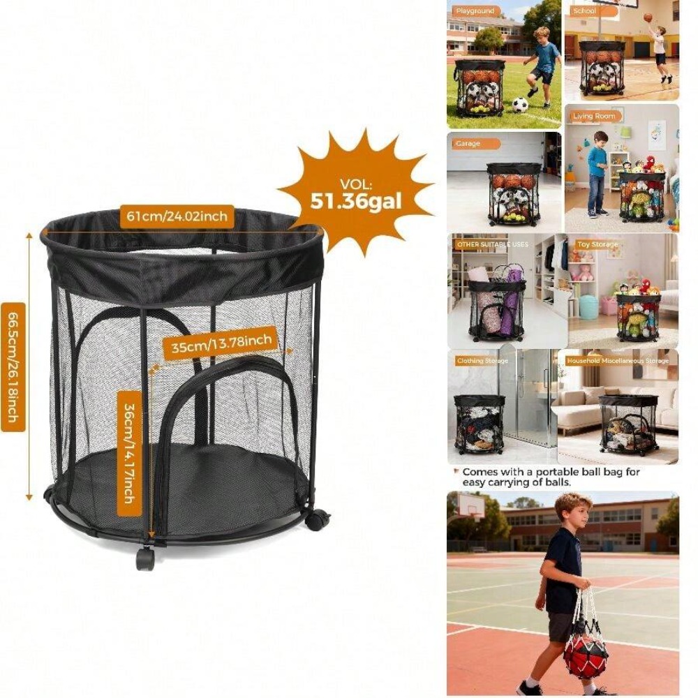 عربة تخزين كرات بسعة 51.36 جال - مراجعة Sports Equipment Cart On Wheels وسعره
